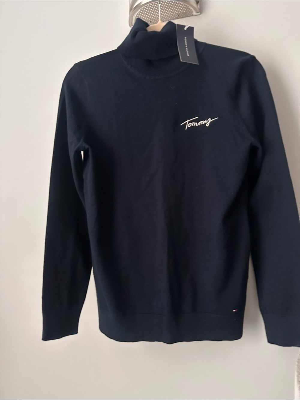 Tommy Hilfiger Black Turtleneck Sweater NWT Size Small Logo Sleeve Buttons
